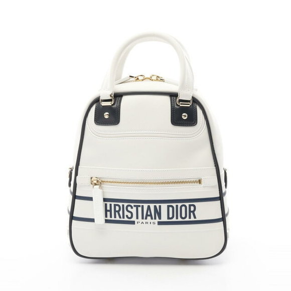Dior VIBE Vertical Bowling Bag Leather White Navy Blue - Picture 1 of 7